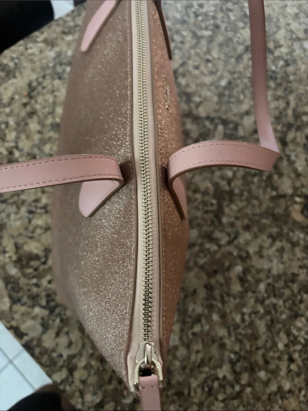 kate spade rose gold shimmer tote with blush straps